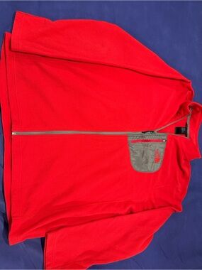 The North Face Men's Bright Red Full-Zip Fleece with Gray Chest Pocket